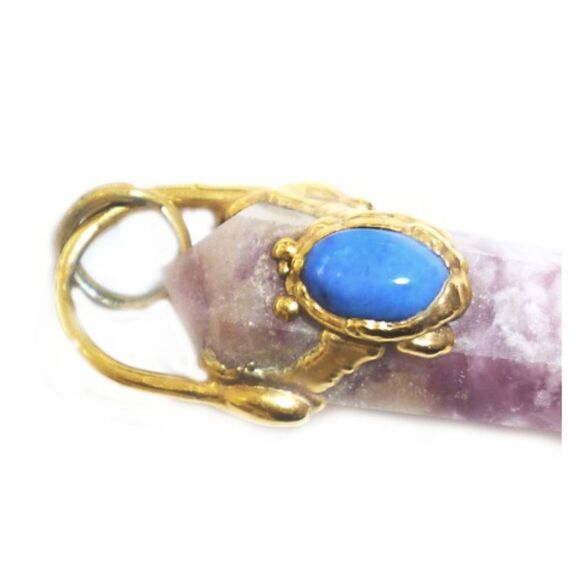 Rose Quartz/ Lapis /Gold faceted Pendant 1.5" - Picture 3 of 4